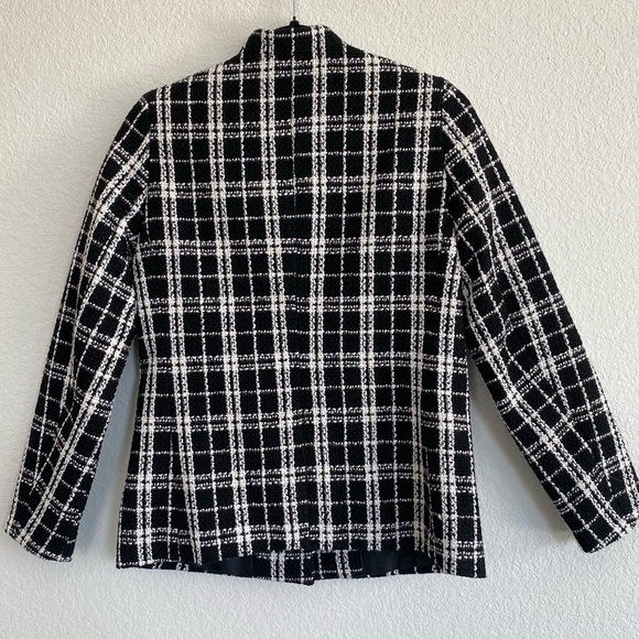 NWT! Banana Republic Boucle Tweed Gingham Black White Jacket Peacoat XS Preppy - Picture 9 of 12